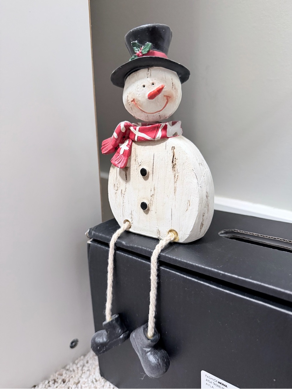 Holiday Snowman Shelf Sitter Figurine in White with Red Scarf